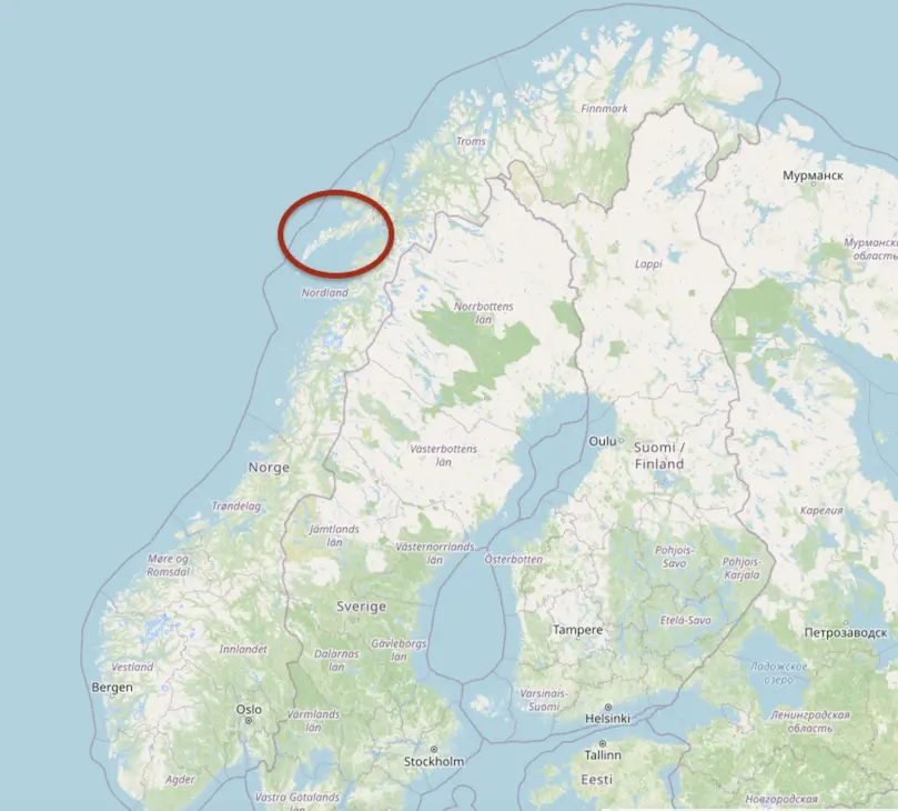 Une carte montrant l'emplacement des îles Lofoten
