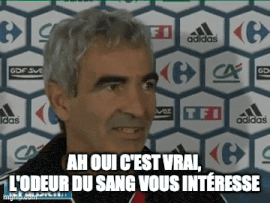 Un gif de Raymond Domenech disant : L'odeur du sang vous intéresse